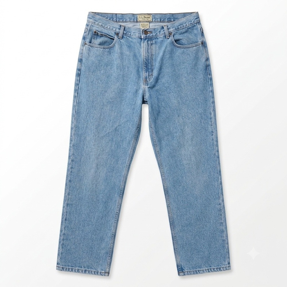 L.L. Bean Classic Fit Jeans Mens 35x28 Light Wash Blue Denim 100% Cotton